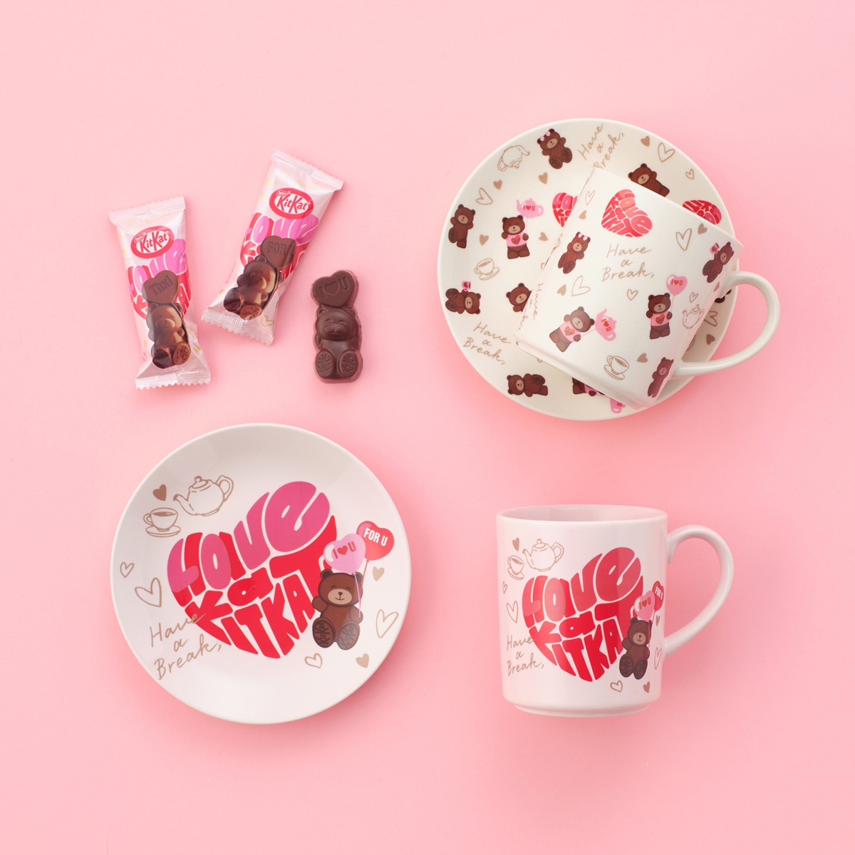 アフタヌーンティーキットカット ハートフルベアぬいぐるみチャーム セット アフタヌーンティー・リビング「キットカット ハートフルベアー」の